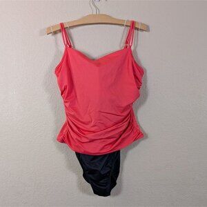 Miraclesuit Sofaux Tankini One Piece Swimsuit Pink Black DD Cup sz 16 Underwire